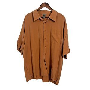 RR Casuals Mens XXL 100% Silk Shirt Burnt Orange Button up Relaxed Short Sleeve